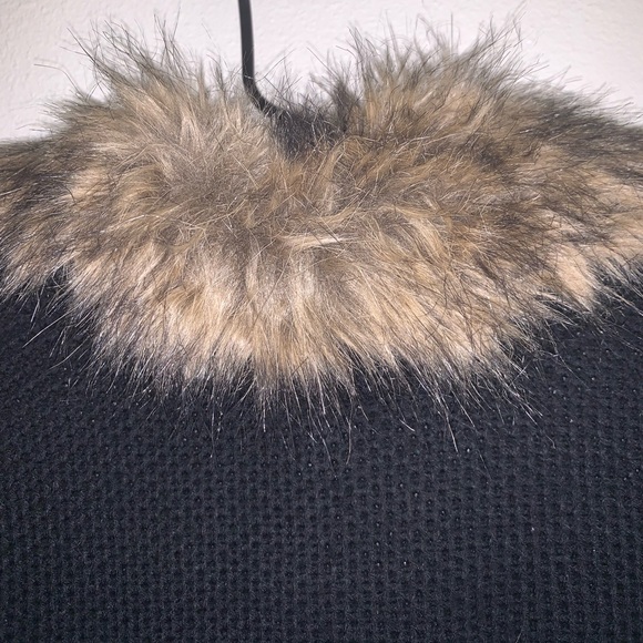 Pink Rose Women's  black and Brown Sweater Vest, Sherpa lined, Faux Fur Collar - Picture 5 of 6